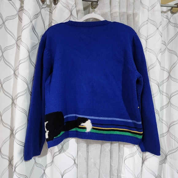 Vtg Susan Bristol Cat Sweater Navy Boxy 90s Crazy Cat Lady Size LARGE L Women's - Picture 4 of 9